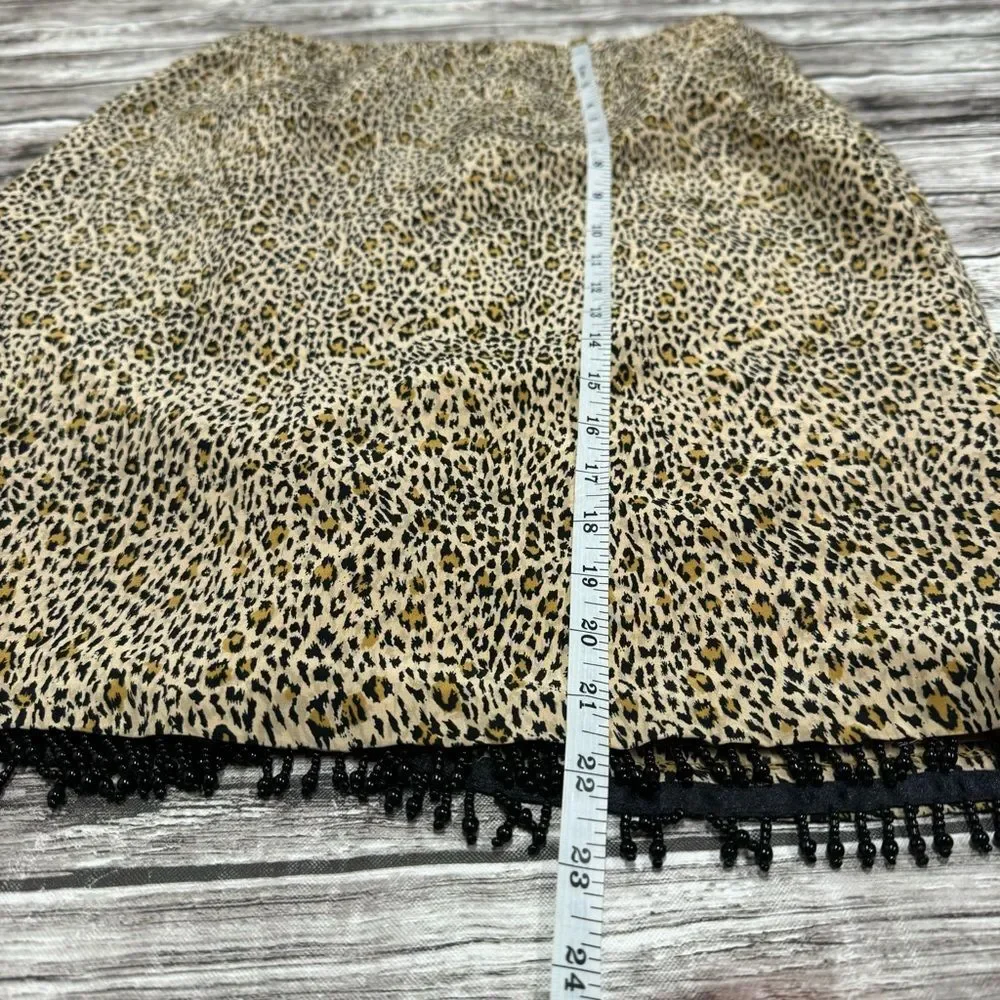Allison Taylor Petite Silk Leopard Pencil Skirt Beaded Fringe Women’s 8P